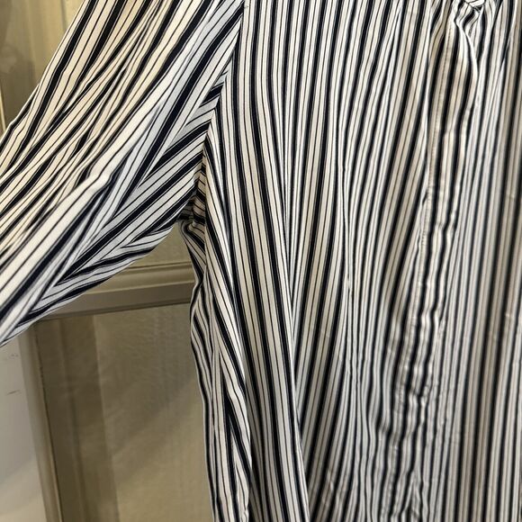 LOFT Women's  M Striped Button Down Shirt Blouse Pinstripes Black White - Picture 5 of 14